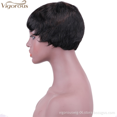 Vigorous Cheap Human Hair Short Bob Brazilian Pixie Cut Wig Straight Human Hair Wigs With Bangs 8 Inch Machine Made Real Wigs